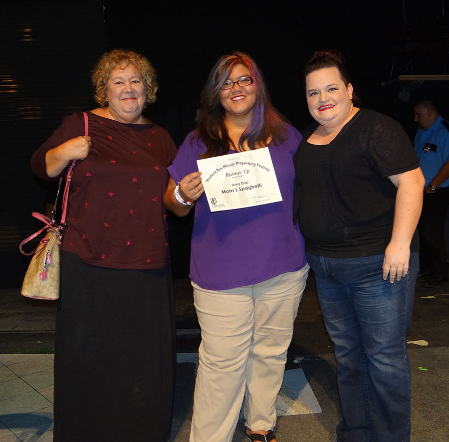 Cast and crew of MOM'S SPAGHETTI: Sara Logan (director), Amy Dop (writer and student at Bayshore High School) and Debbi White.