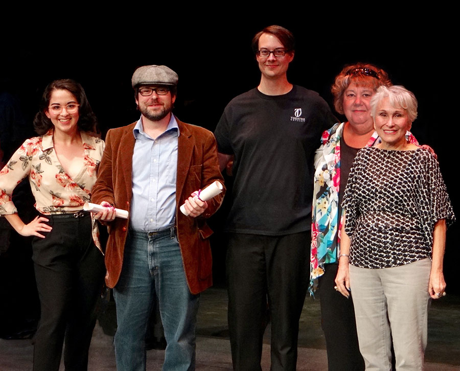 The Best: Playwright Dylan Jones (in the little grey hat), flanked by Johana Davila (at left) and Philip Troyer, Sara Logan and Sandra Musicante. (Photo by Tami Vaughan)