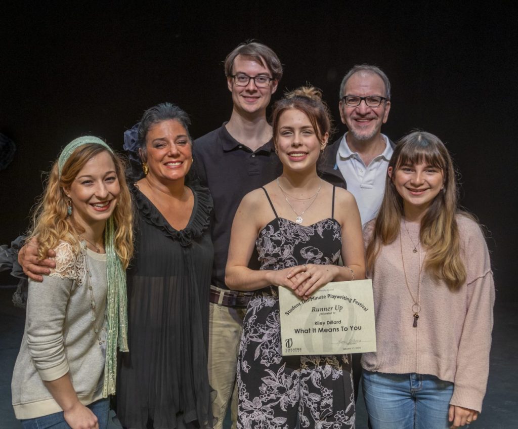 What It Means To You (L to R): Tahlia Chinault, director Seva Anthony, Philip Troyer, playwright Riley Dillard, James Kassees, and Olivia Yagy.