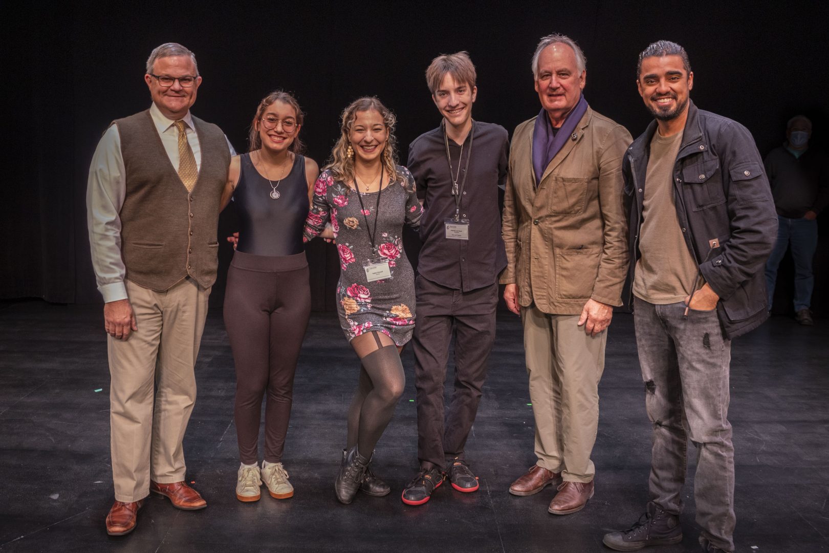 THE LAST COLONY—Tony Boothby, Katherine Carnes, director Tahlia Chinault, playwright Peter van Eyck, Tom Aposporos, Michael Mendez. Van Eyck's play received the $500 Runner-up award.