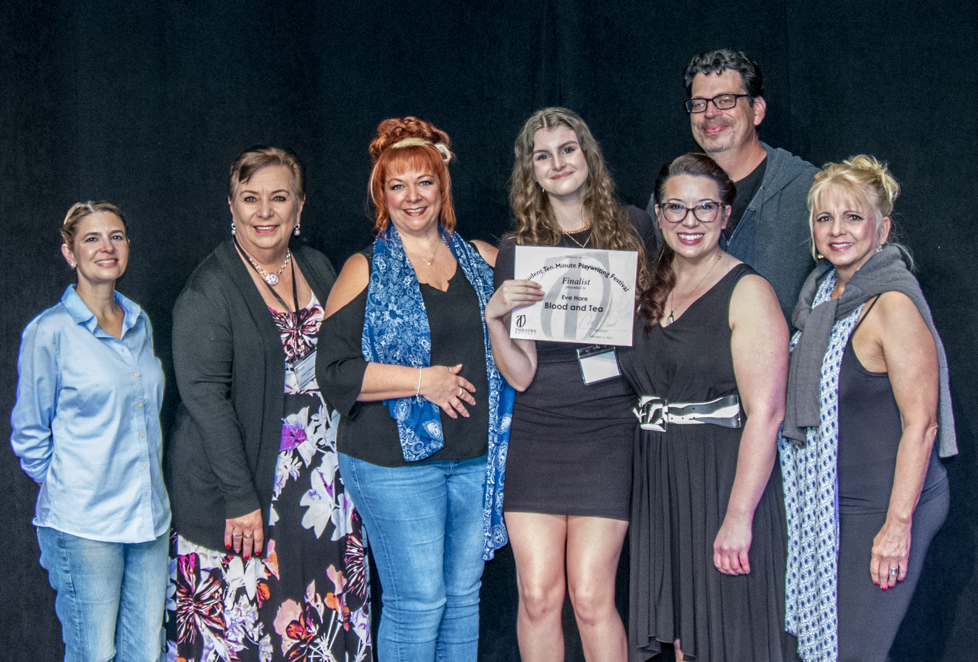 BLOOD AND TEA–Julee Breehne, Director Leona Collesano, Andrea Keddell, playwright Eve Hare, Lindsey Nickel, Glenn Schudel, and Ruth Shaulis.