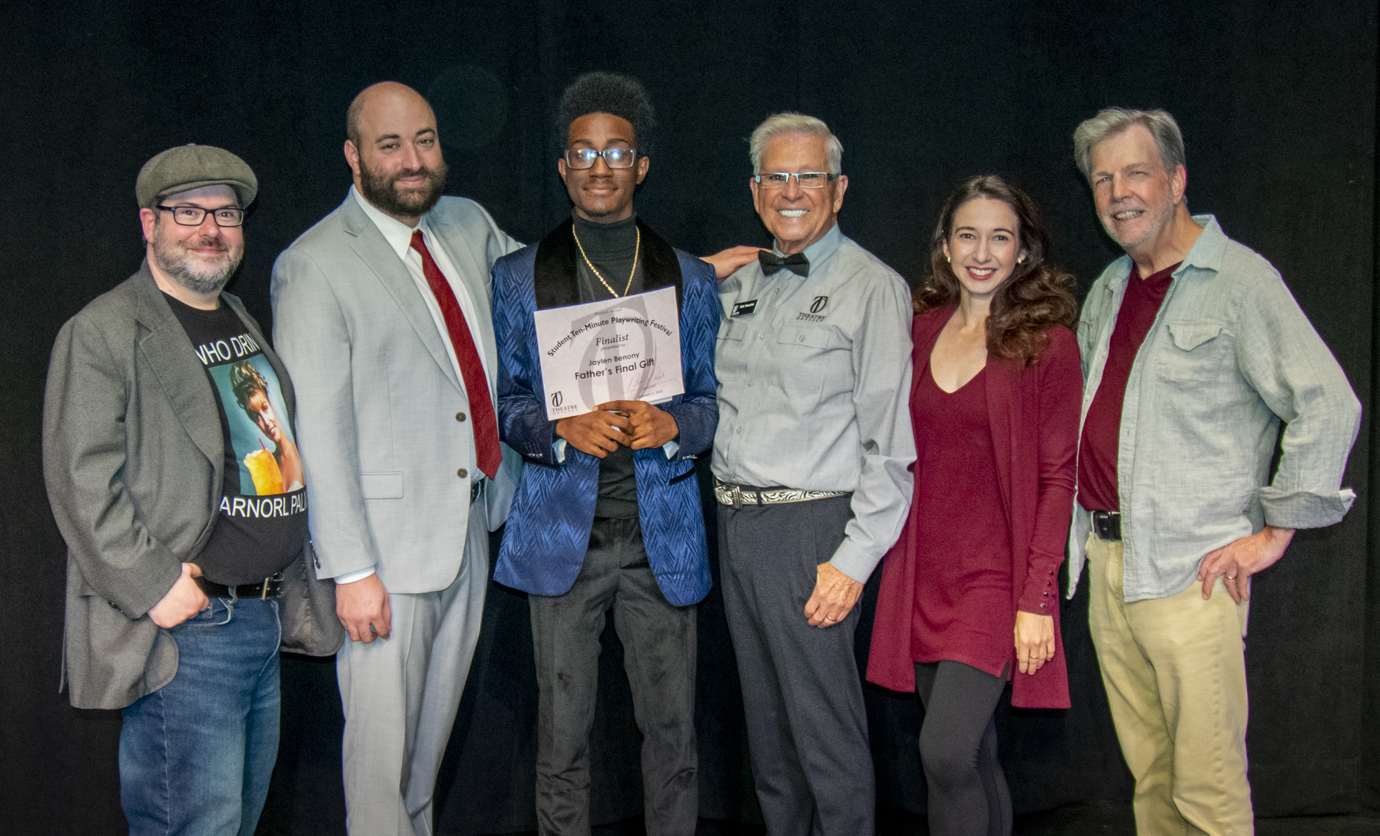 FATHER’S FINAL GIFT—Dylan Jones, William Ashburn, playwright Jaylen Benony, director Bob Trisolini, Vanessa Russo, and Mark Shoemaker.