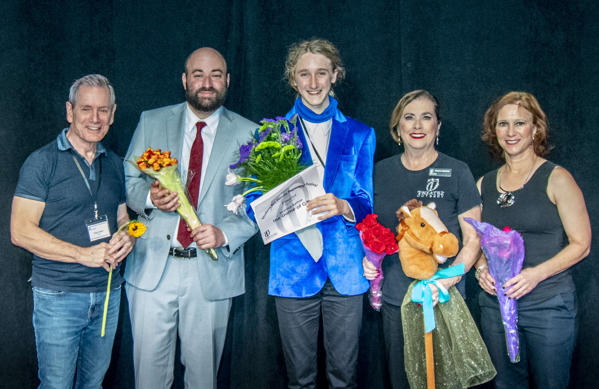 The Game of Gifts - Award THE GAME OF GIFTS—Director Blake Walton, William Ashburn, playwright Seamus Kehoe, Donna DeFant, and Lucinda Schlotterback.