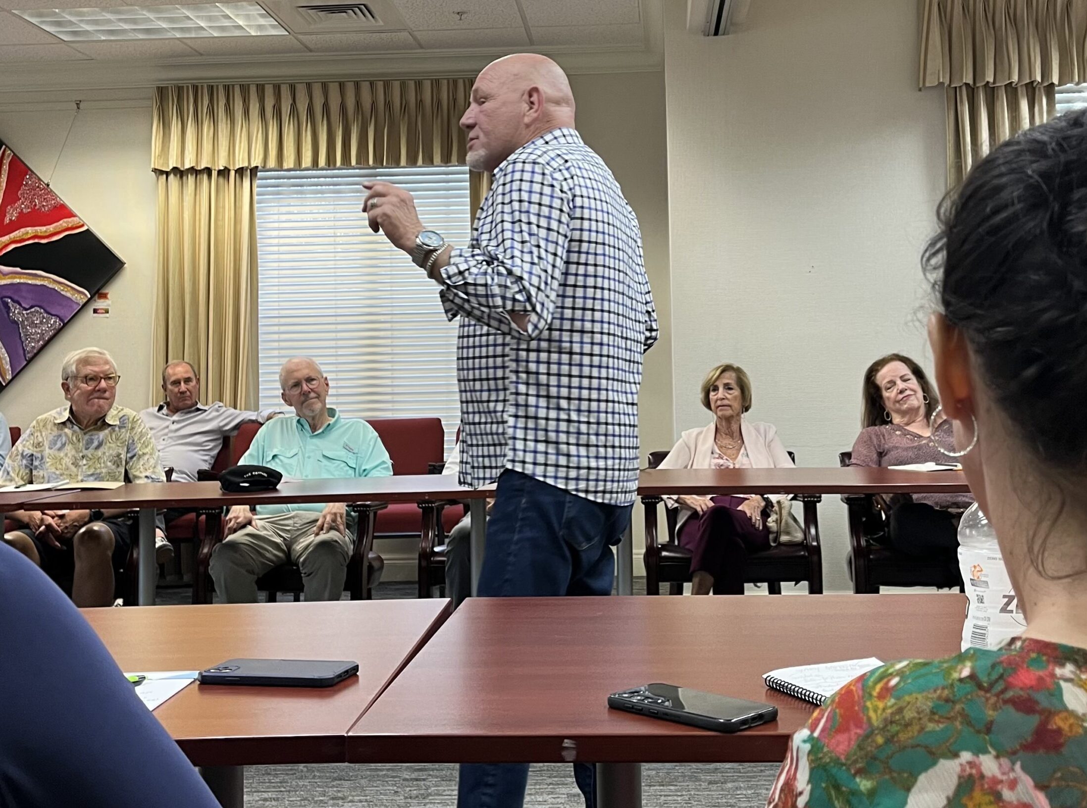 Gary Garrison speaking at workshop for playwrights