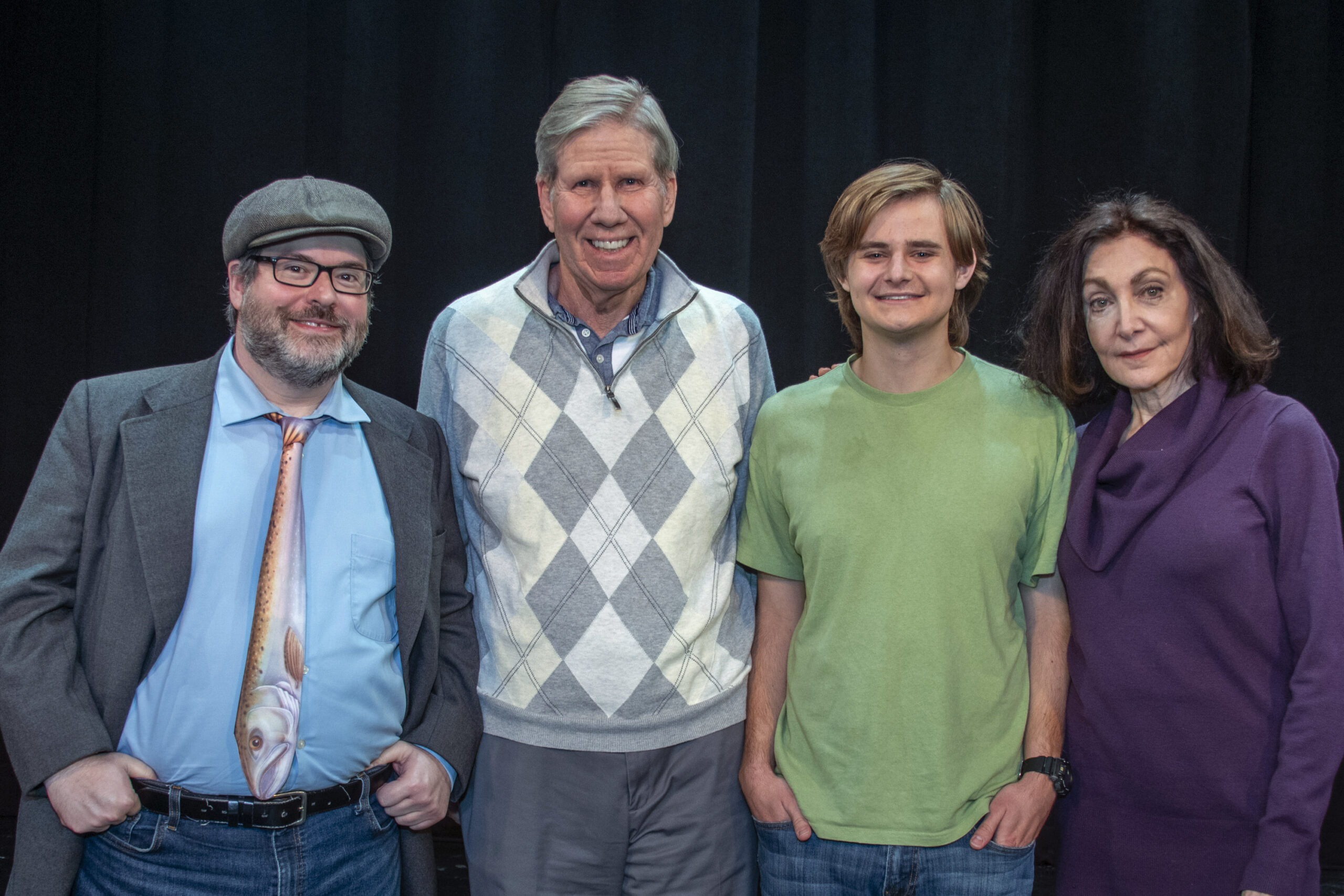 ALL SEWN UP IN NEEDLE PARK—Director Dylan Jones, Charlie Tyler, Bryce Carlton, playwright Donna Sorbello.