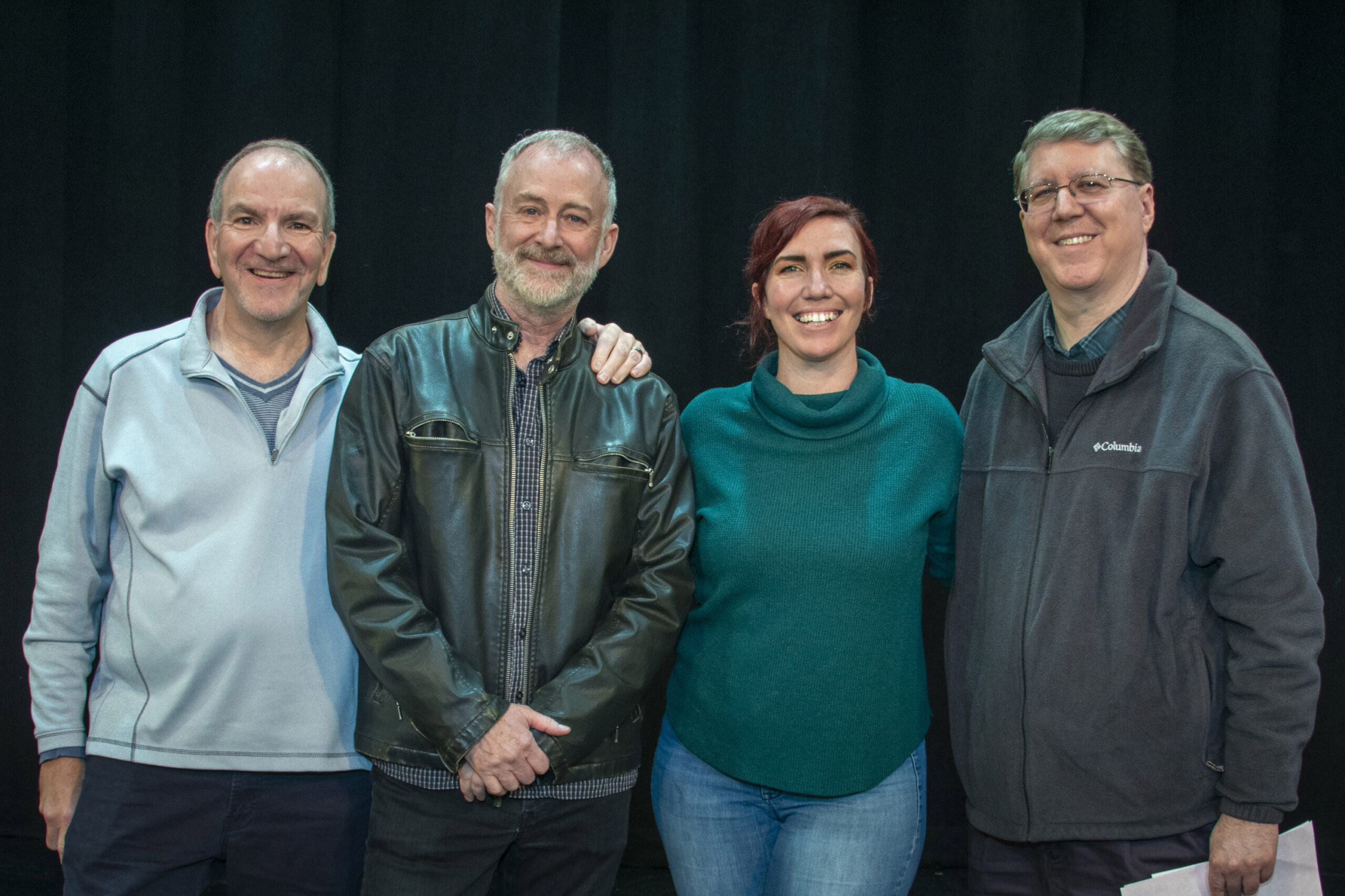 BALLOON RELEASE—Director James Kassees, Jeffrey Kin, Lucy Manual, playwright Keith Whalen.