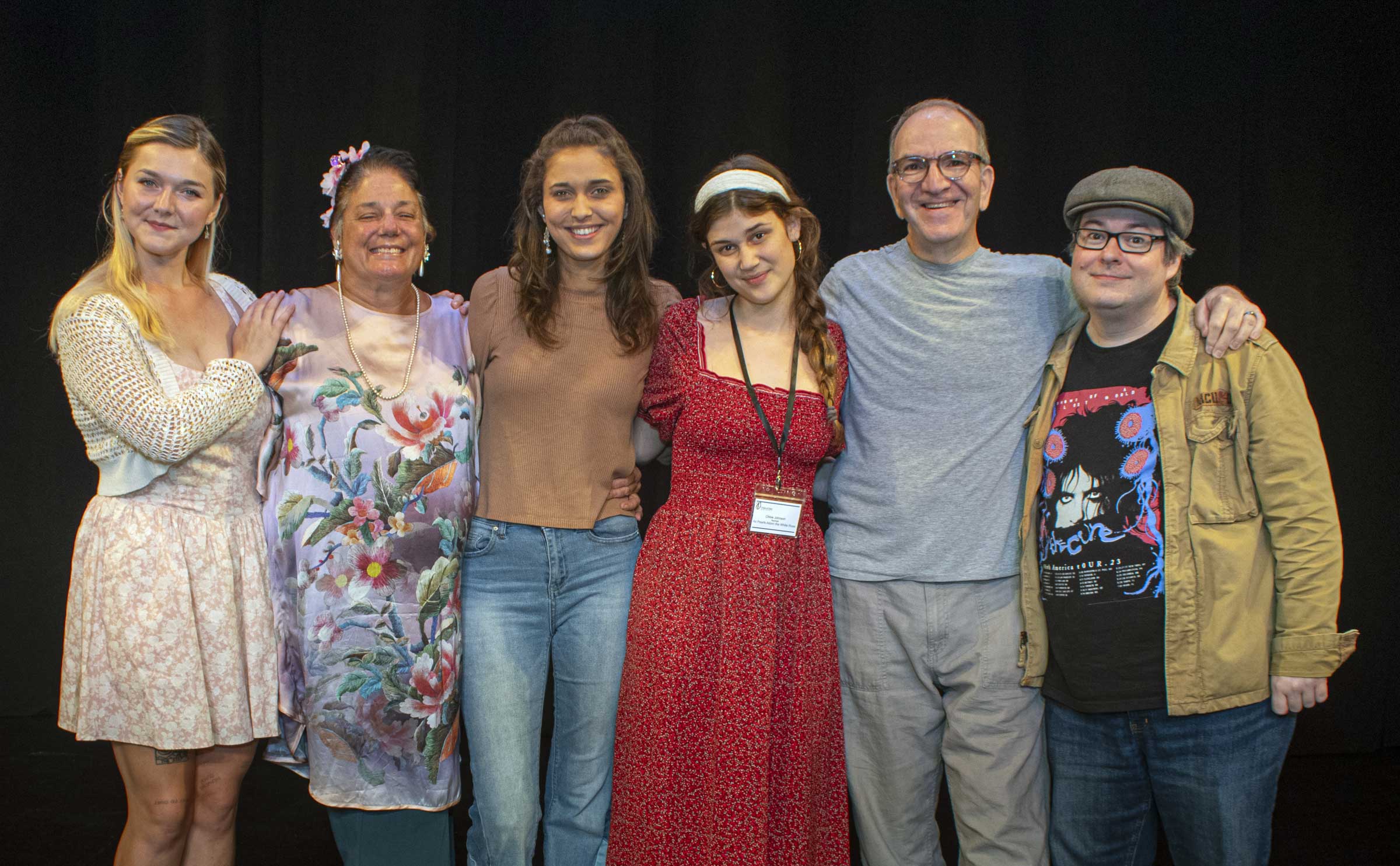 AS RED PEARLS ADORN THE WHITE ROSE—Haley Hines, director Seva Anthony, Isabella Liberti, playwright Chloe Johnson, James Kassees, Dylan Jones