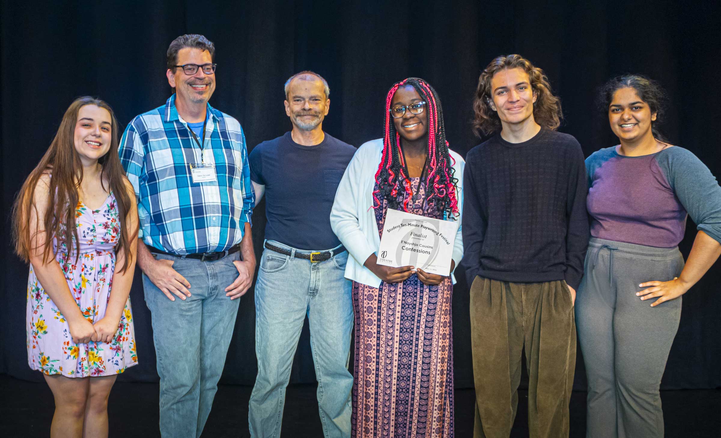 CONFESSIONS—Evangeline De La O, director Glenn Schudel, Eric Henry, playwright E'Nayshja Cousins, Nate Konuch, Mars Dave