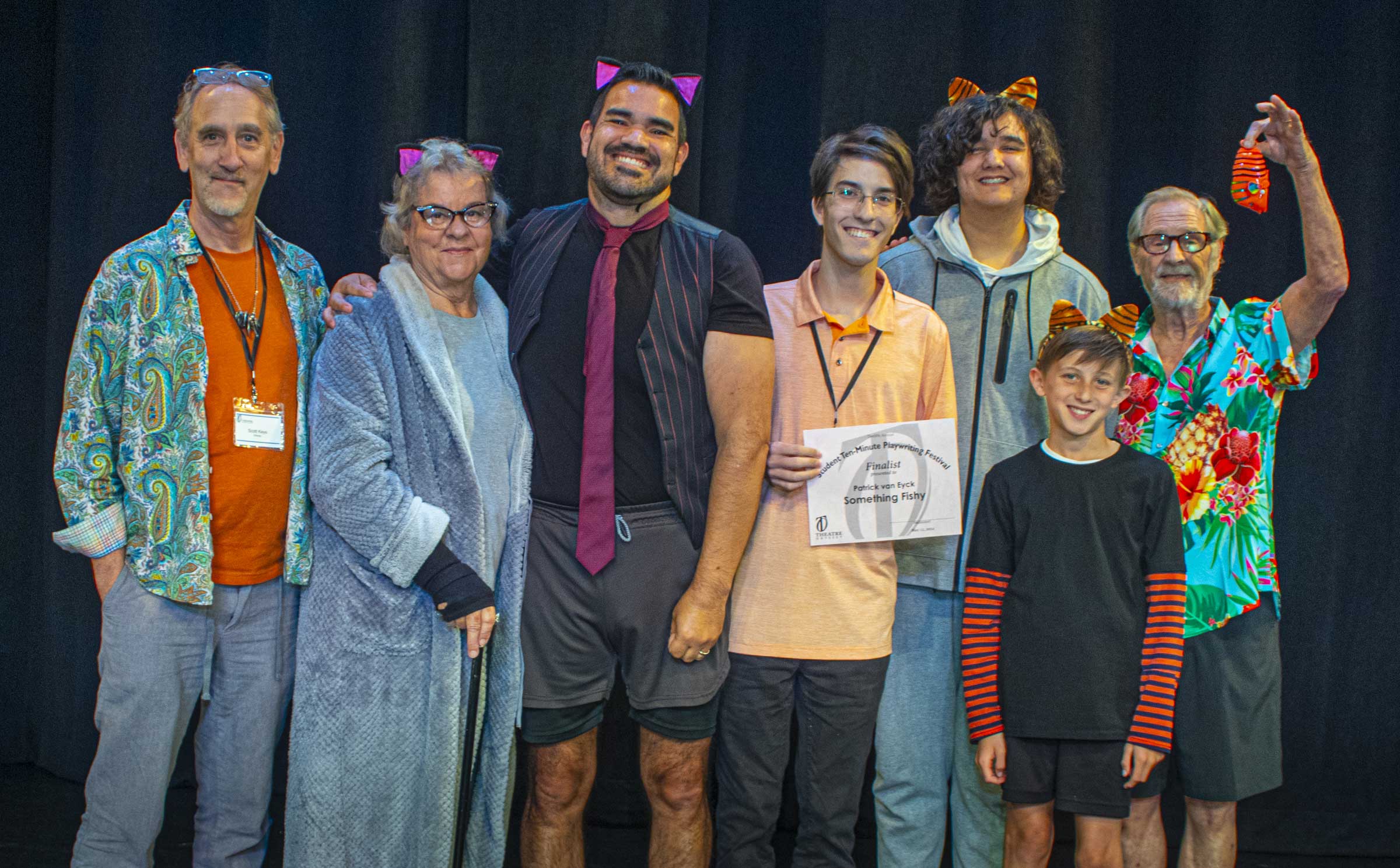 SOMETHING FISHY—Director Scott Keys, Susan Jones, Mike DeMaio, playwright Patrick Van Eyck, Jude DeMaio, Ari Graiver, Philippe Koenig