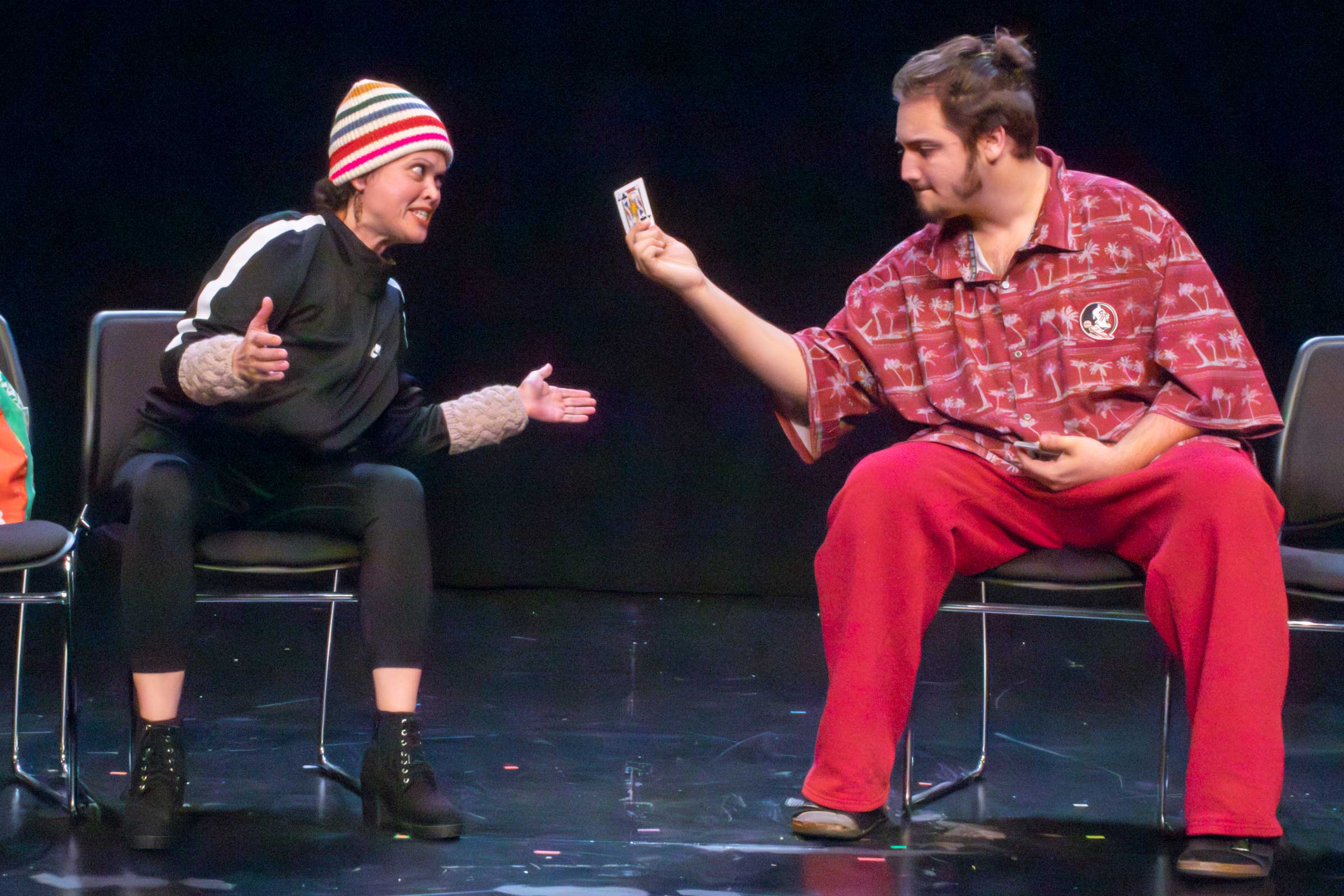 Yimoelle Colon and Aaron Schroeder in STRANGERS OFF A TRAIN