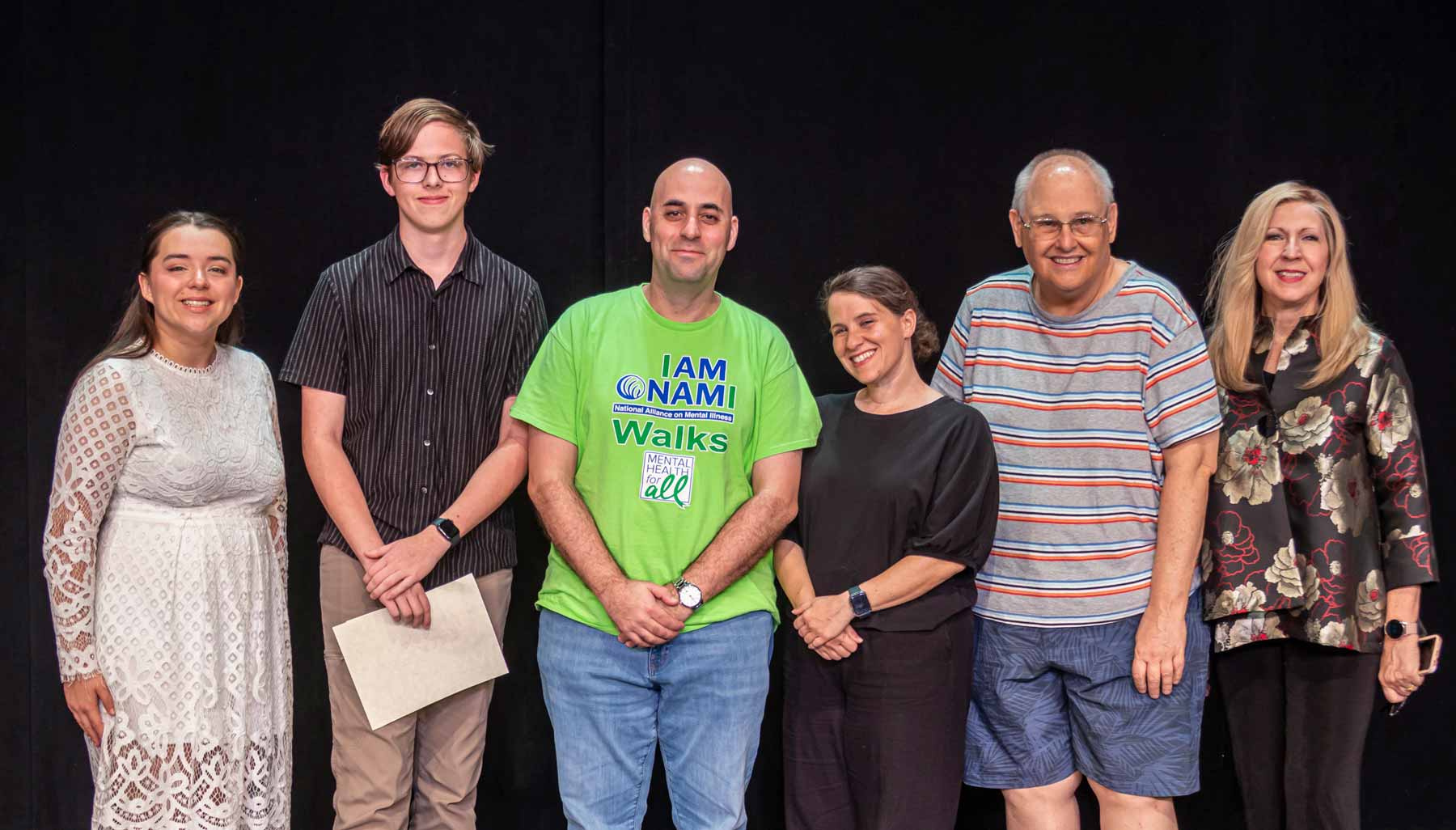 FILING ERRORS—Evangeline De La O, playwright Liam Adeney, Scott Ehrenpreis, Carrie Greenberg, Paul Mullen, and director Aden Russell.