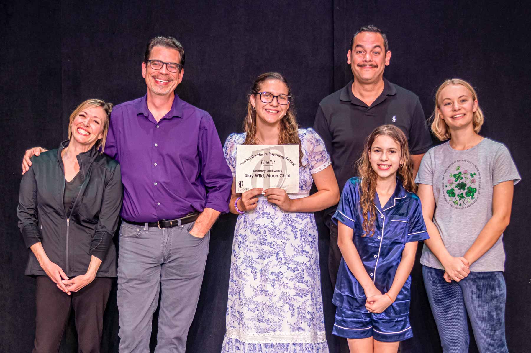 STAY WILD, MOON CHILD—Cristina Bickerstaff, director Glenn Schudel, playwright Delaney Lockwood, Charles Agurcia, Thiana Machado, and Ruby Daines,