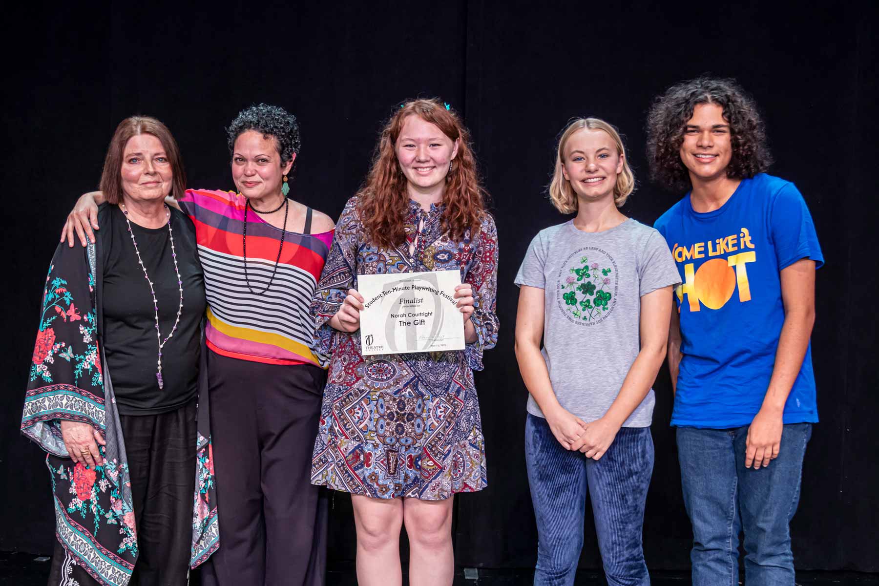 THE GIFT—Terry Occhiogrosso, director Yinoelle Colon, playwright Norah Courtright, Ruby Daines, and Manuel Gaspar.