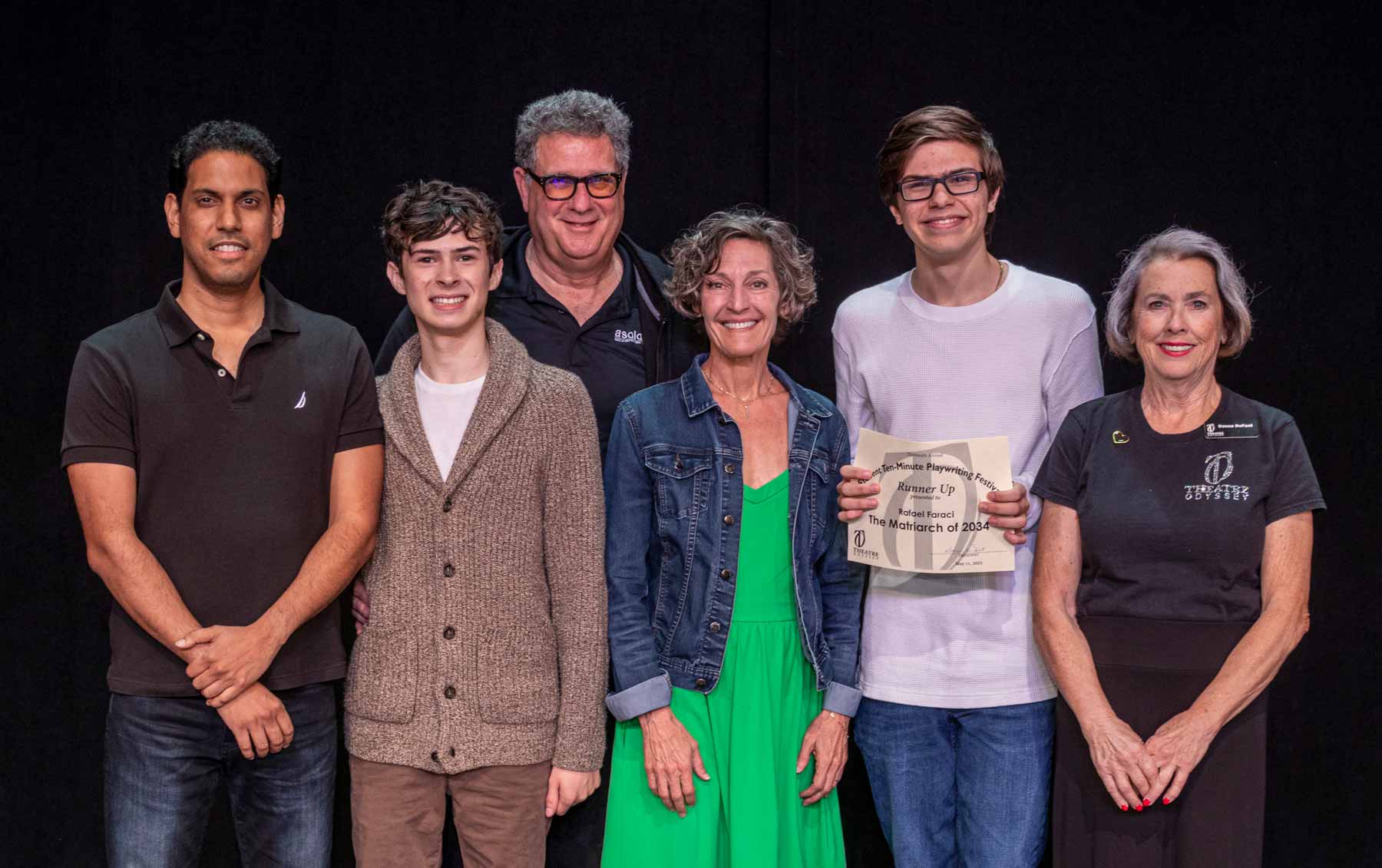THE MATRIARCH OF 2034—Anuj Naidu, Declan Moyer, director Lee Gundersheimer, Jill Schroeder, playwright Rafael Faraci, and Donna DeFant.