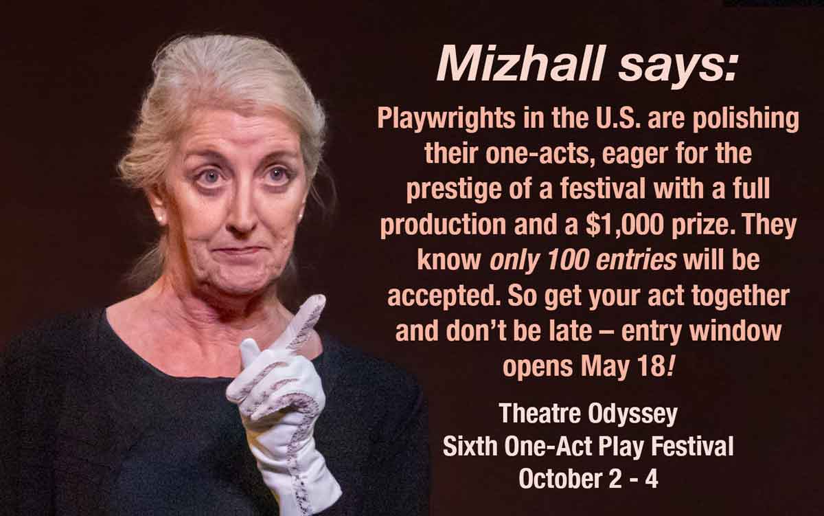 Lilian Moore as Miss Hall in SEEDUBYA AND MIZHALL by John C Davenport, winner of the $1,000 Verna Safran Prize in Theatre Odyssey's 2025 One-Act Play Festival.